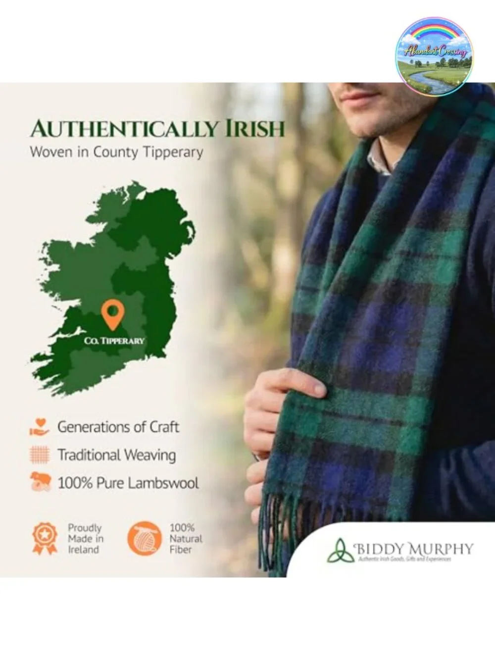 100% Irish Lambswool Scarf - Celtic Tartan Winter Neck Warmer